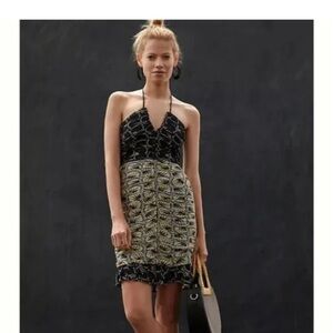 Anthropologie Conditions Apply Halter Bias Mini Dress 💙🖤💙